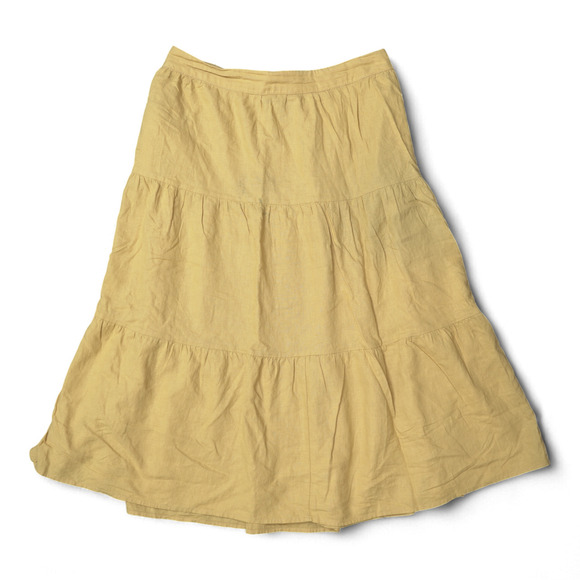 Matty M Tiered Midi Skirt Mustard Yellow Sz L Linen Blend Feminine Boho Pockets - Picture 1 of 9